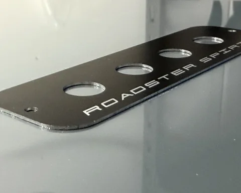 Panel with circular cutouts and white printing